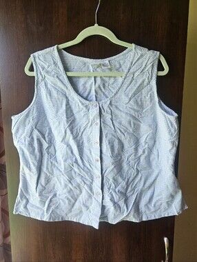 Vintage Carolina Colours Light Blue Gingham Button-Front Sleeveless Top Size 18W